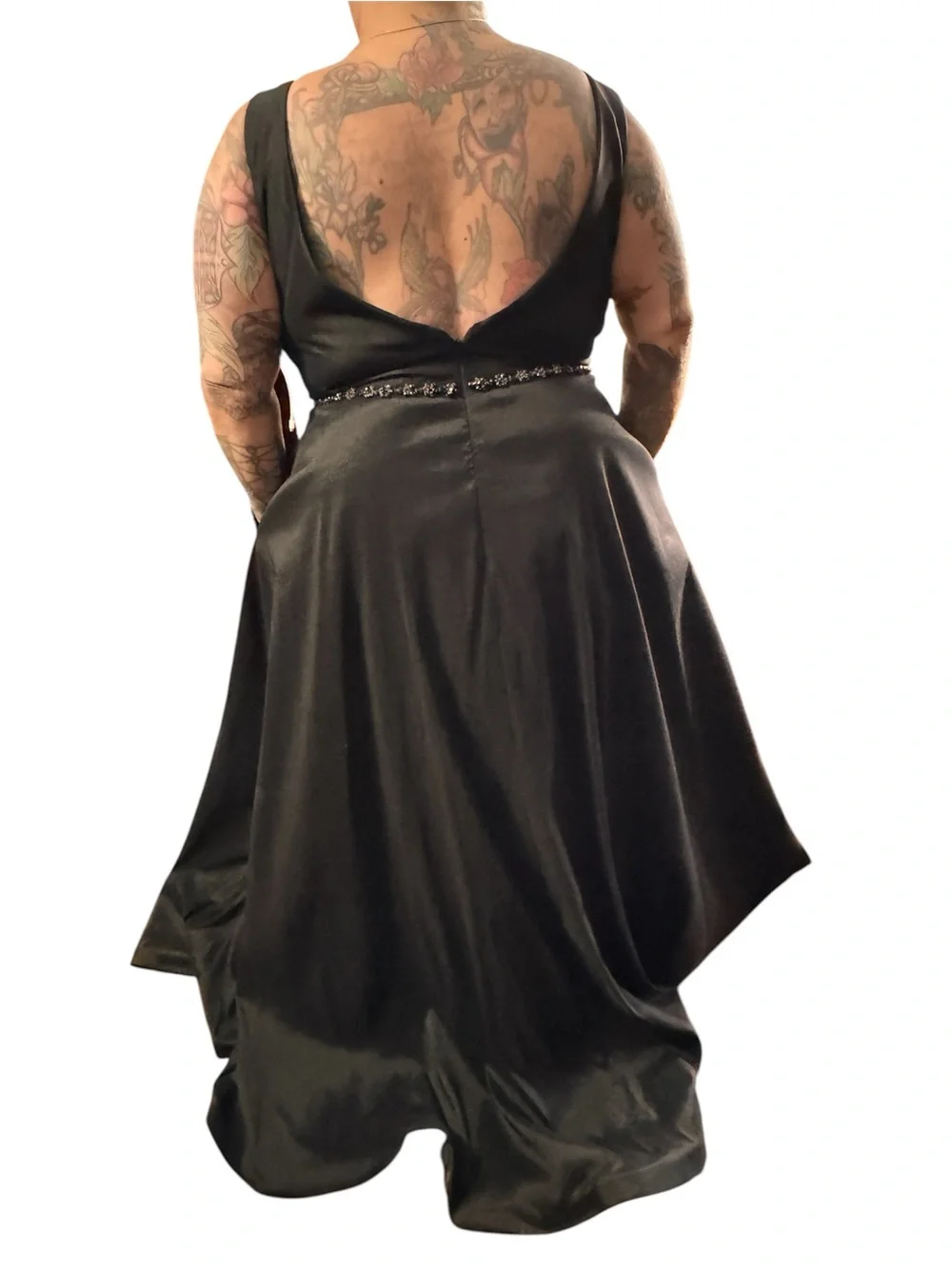 Clarisse Black V-Neck A-Line Prom Dress with Beaded Waist - Picture 2 of 6